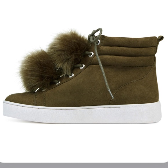 Nine West Faux Suede Pom Pom High Top Sneakers - Picture 3 of 11